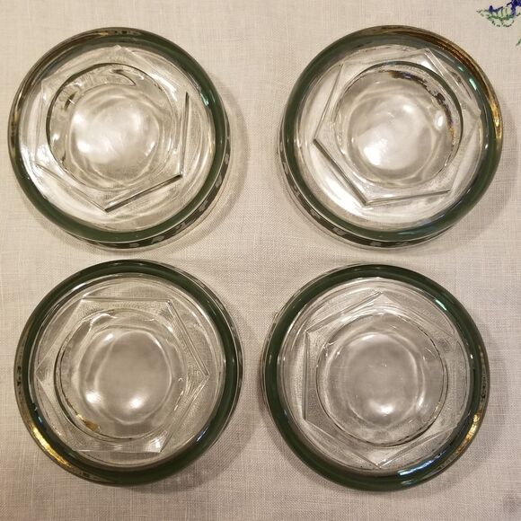 Vintage Jeannette Glass Green Hellenic Grecian Motif Fruit / Salad Bowl set of 4 - Picture 6 of 11